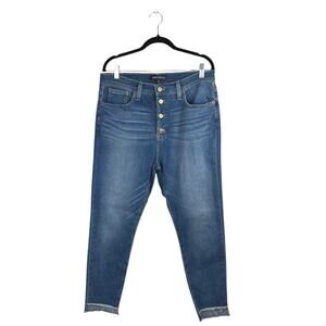 J.Crew Women's Blue High Waist Button Fly Strep Fray Skinny Denim Jeans Pants 32